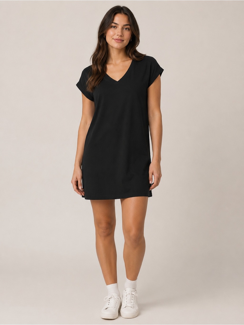 Madewell Black V‑Neck Short Sleeve Dress/Coverup